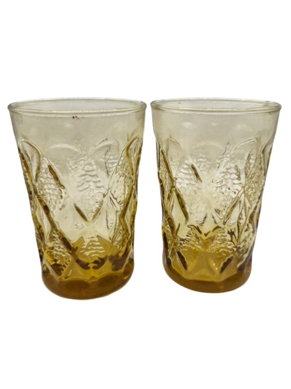 Vtg Fire King Anchor Amber Gold Gemstone Kimberly Diamond 4" Juice Glasses